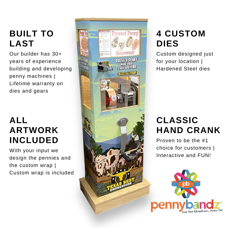 Pressed Penny Machine by Pennybandz - $0 Zero Cost to You with our Revenue Shared Program