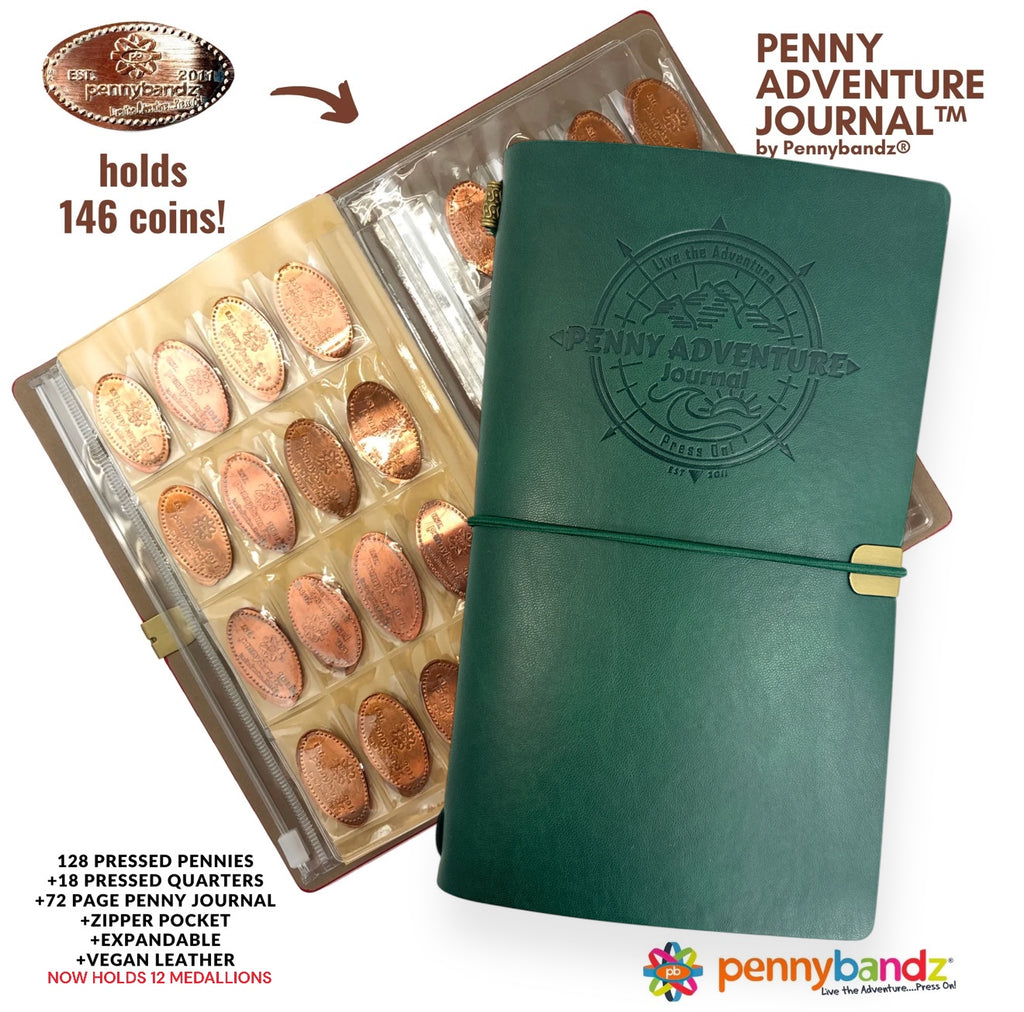 The Penny Journal™ by Pennybandz® - Holds 146 pressed coins and so much more!