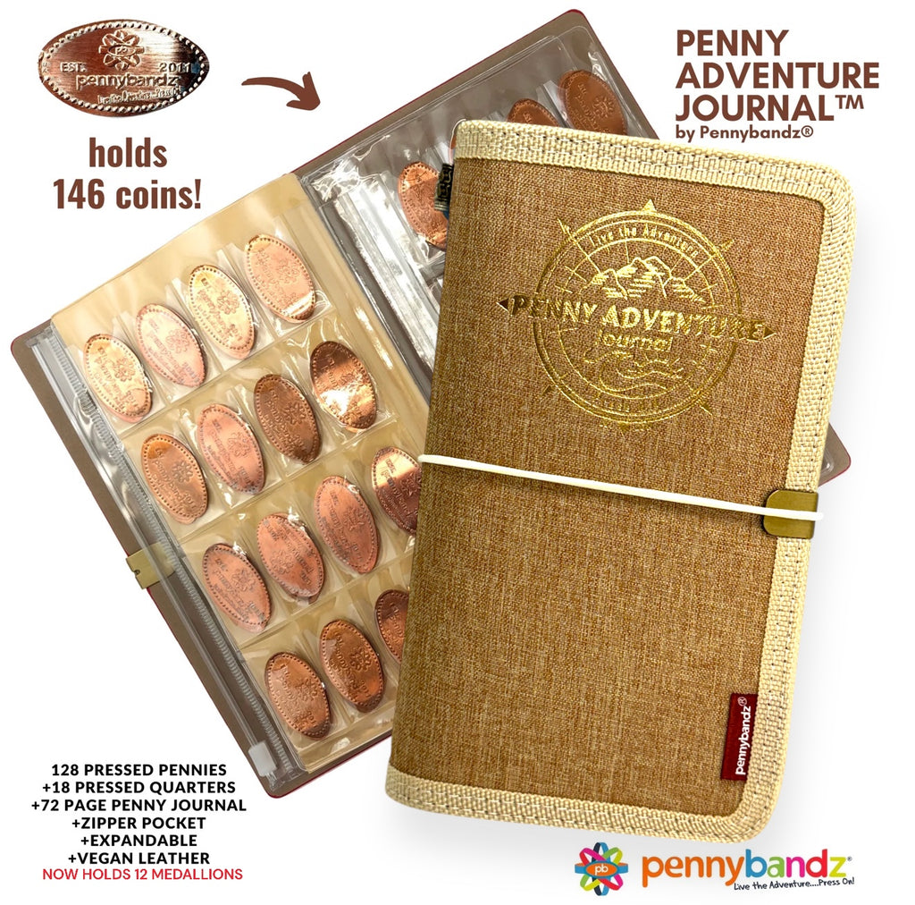 The Penny Journal™ by Pennybandz® - Holds 146 pressed coins and so much more!