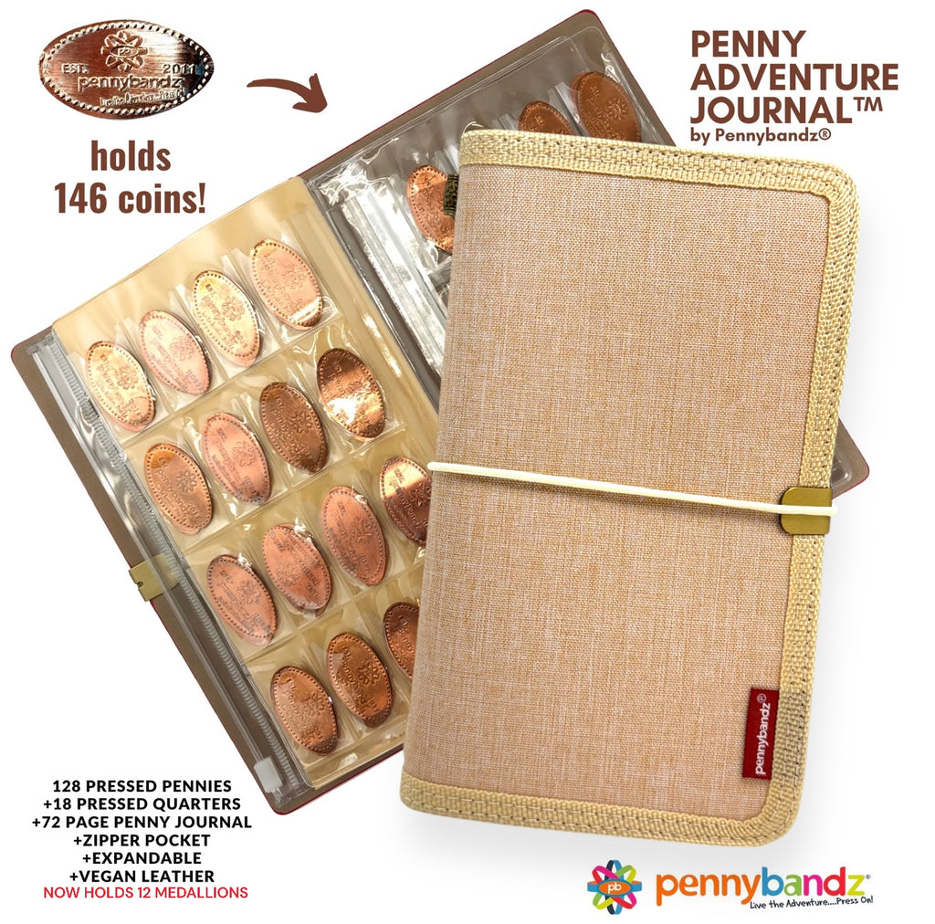 The Penny Journal™ by Pennybandz® - Holds 146 pressed coins and so much more!