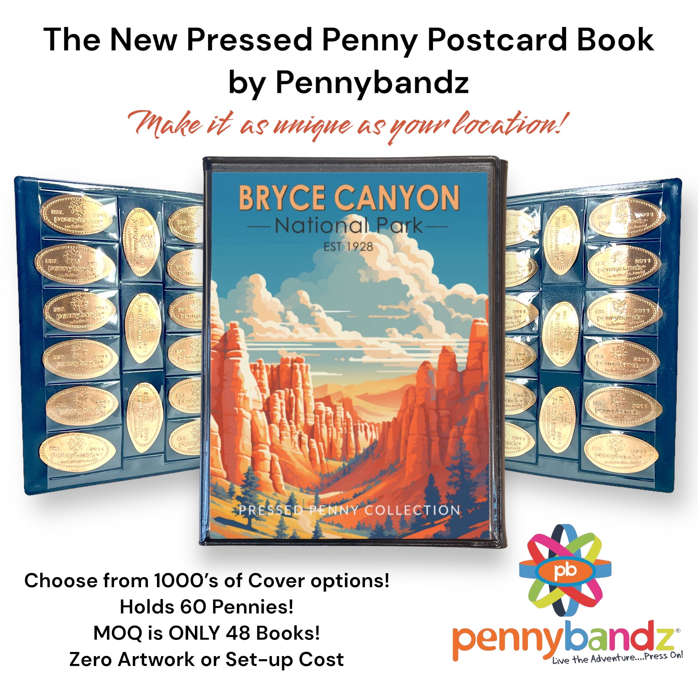  Pennybandz Press Penny Collector Tri-Fold Album - Holds 48 Souvenir  Pressed Pennies - Vegan Leather - Every Book Ordered Comes with a Mystery  Penny as a Gift (Great American Penny Adventure) 