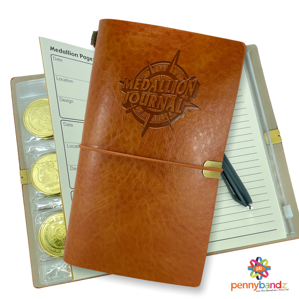 Medallion Journal™ by Pennybandz® in Rustic Brown - Holds 42 Souvenir Medallion coins and so much more!
