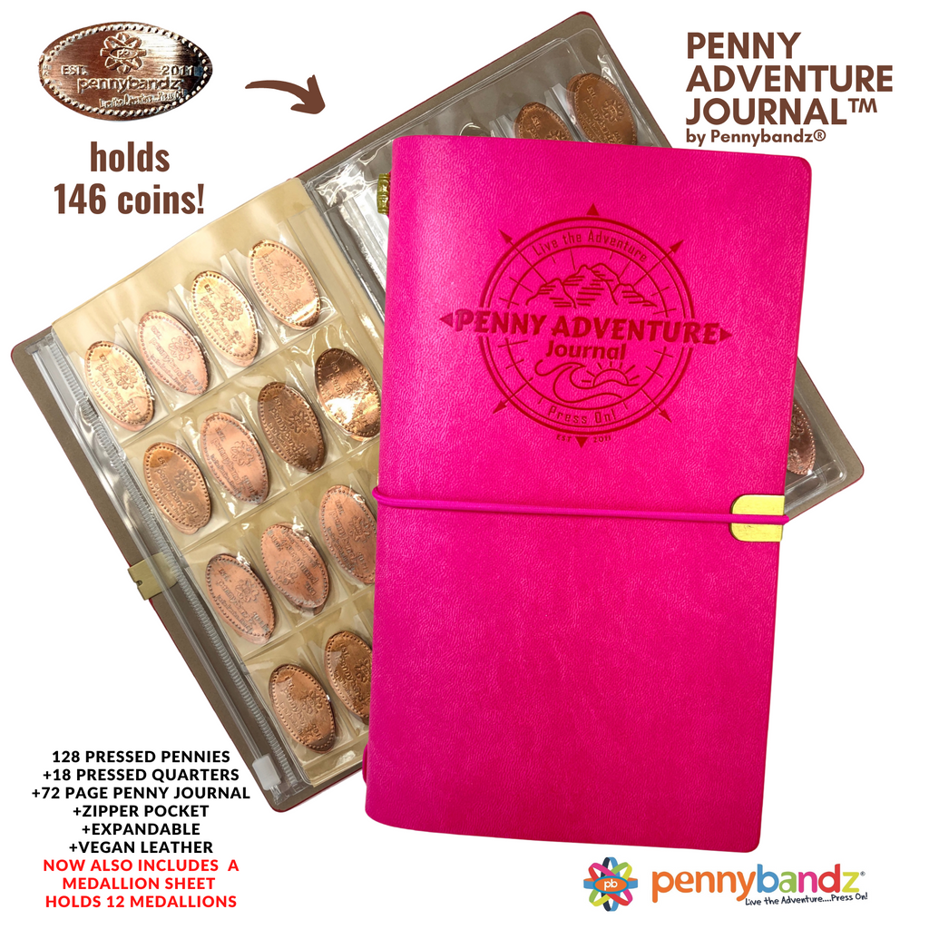 The Penny Journal™ by Pennybandz® - Holds 146 pressed coins and so much more!