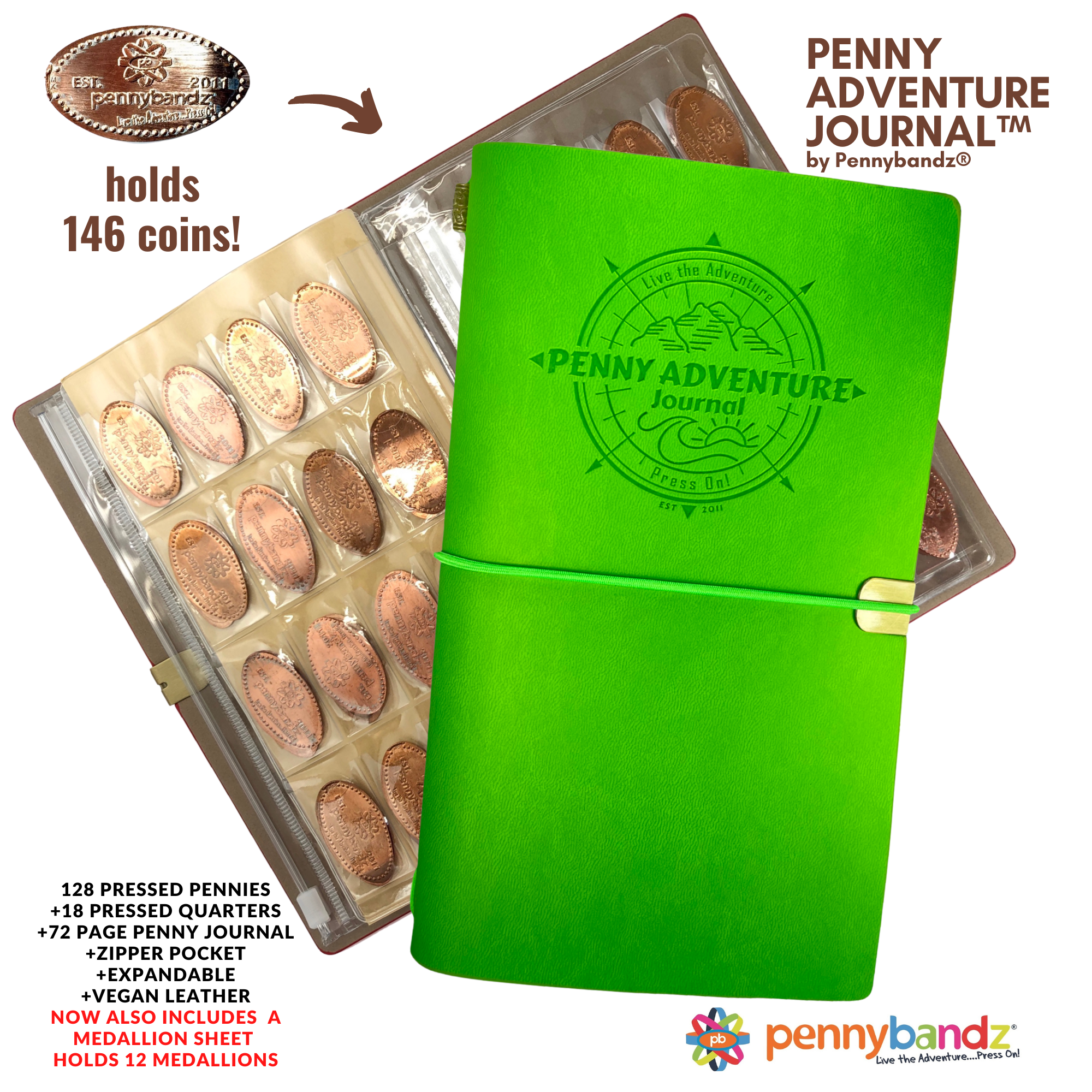 Pennybandz The Penny Journal Holds 146 Coins the Ultimate Souvenir Penny  Collecting Book for your Coin Collection Holds 128 Pressed Pennies and 18  Pressed Quarters or Nickels - Yahoo Shopping