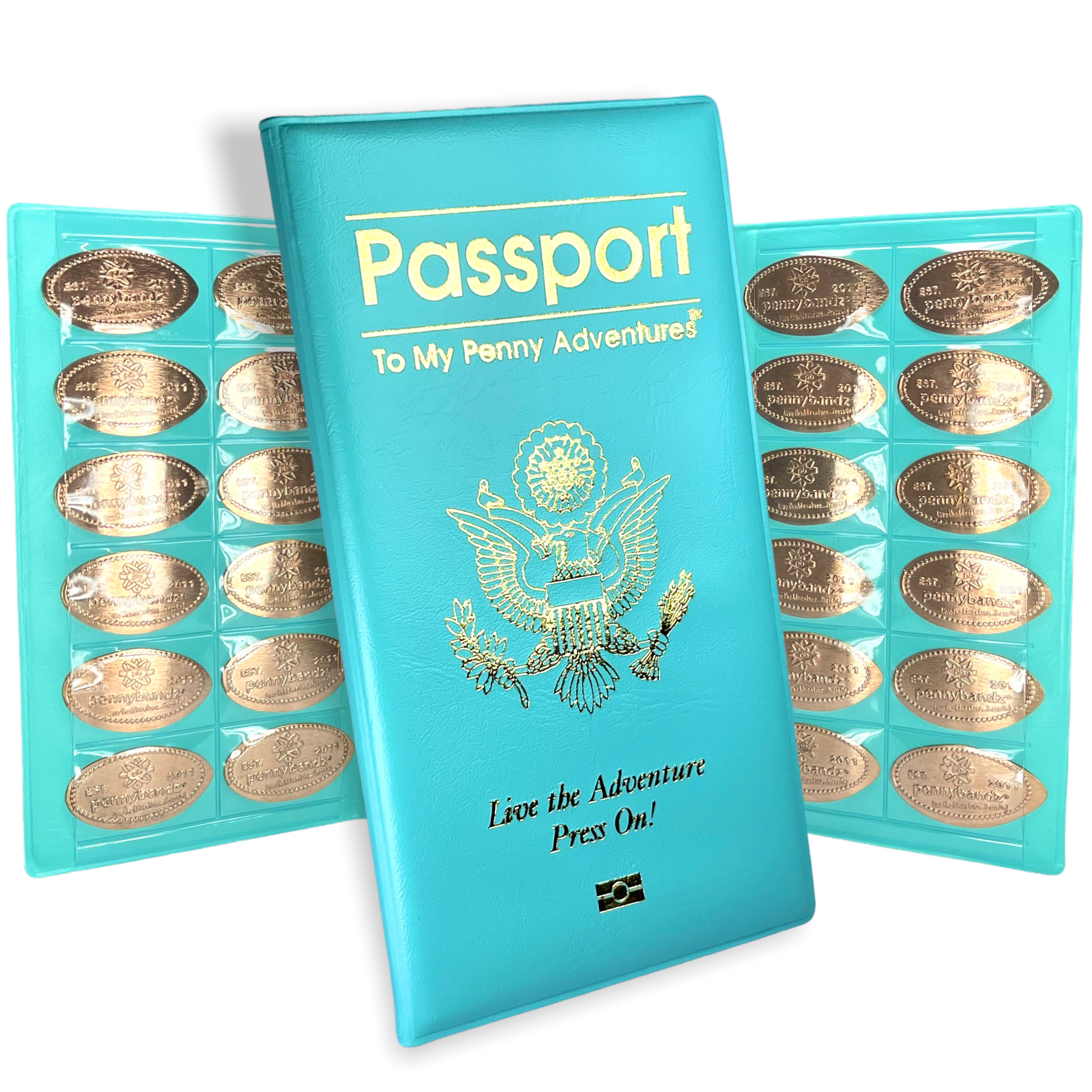 Pennybandz Penny Passport to My Penny Adventures - Pressed Penny Souvenir  Collecting Book - Holds 48 Coins - Vegan Leather - Every Book Ordered Comes